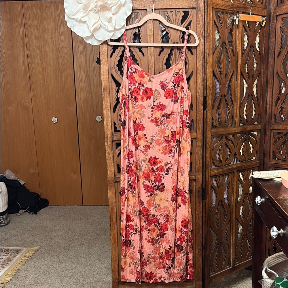 Peach   Slip Dress with Spaghetti Straps